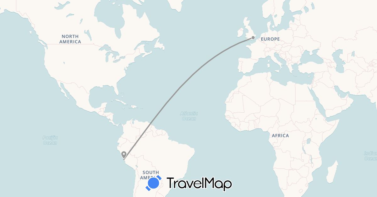 TravelMap itinerary: driving, plane in United Kingdom, Peru (Europe, South America)